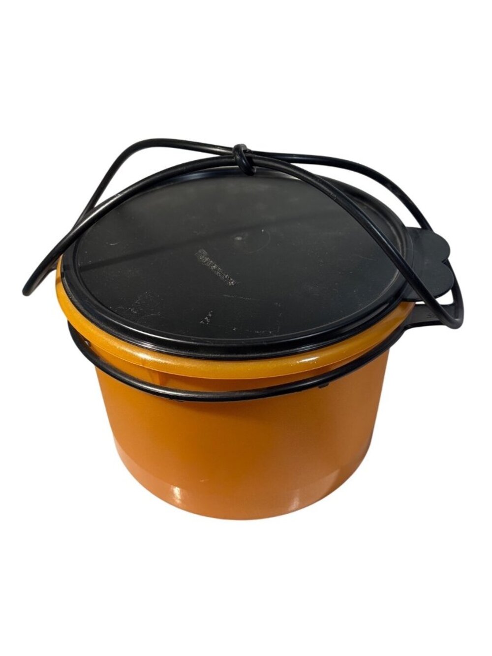 Tupperware Halloween Bowl 14-cup Sparkle Orange Base Black Lid Carrying Handle